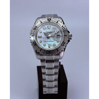 Custom Seiko Mod •  Premium White MOP GS Steel Diver • 44mm